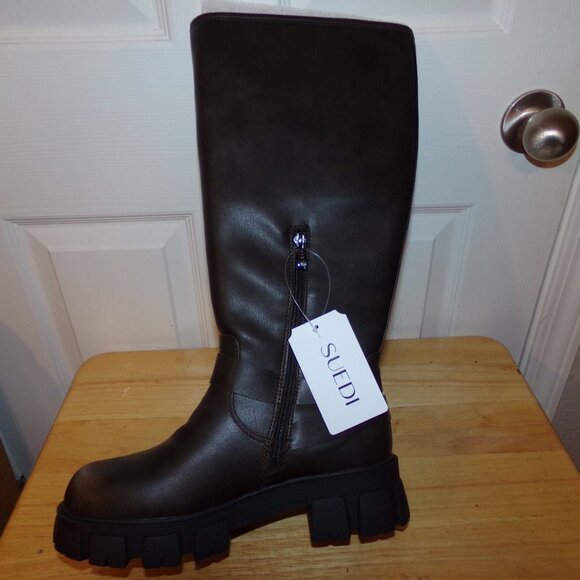 Suedi Women's Knee High Riding Boots /Side Zipper Chunky Platform Motorcycle 10 - Picture 6 of 9